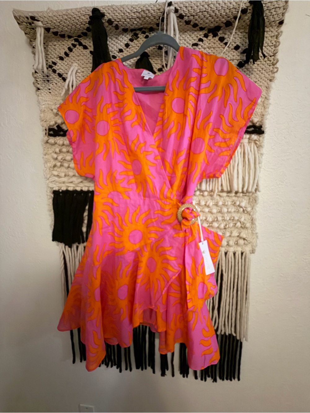 J. Marie Pink & Orange Sunburst Wrap Mini Romper - NWT  size Large - Picture 8 of 16